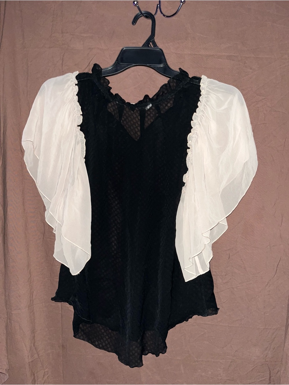 RACHEL Rachel Roy Black Blouse with White Ruffle Sleeves